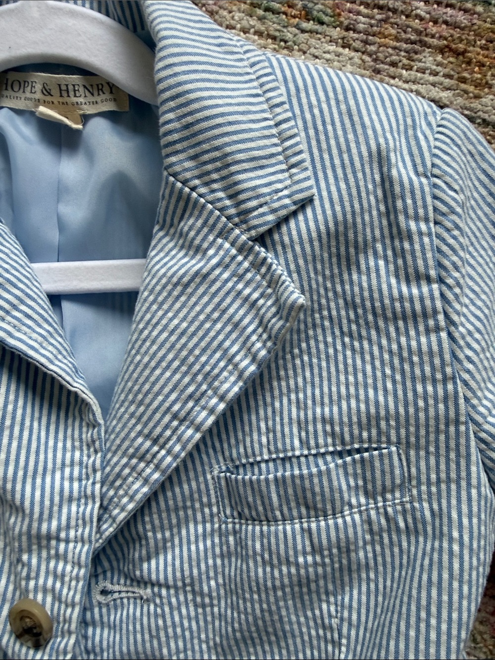 Hope & Henry Kids Light Blue Seersucker Matching Suit Set - Picture 3 of 4